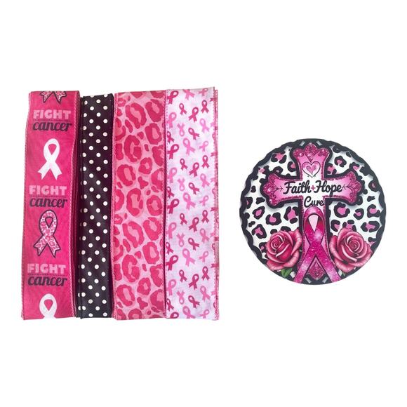 Faith Hope Cure Breast Cancer Awareness Wreath Kit | Pink Ribbon Bundle & Sign - Picture 6 of 6